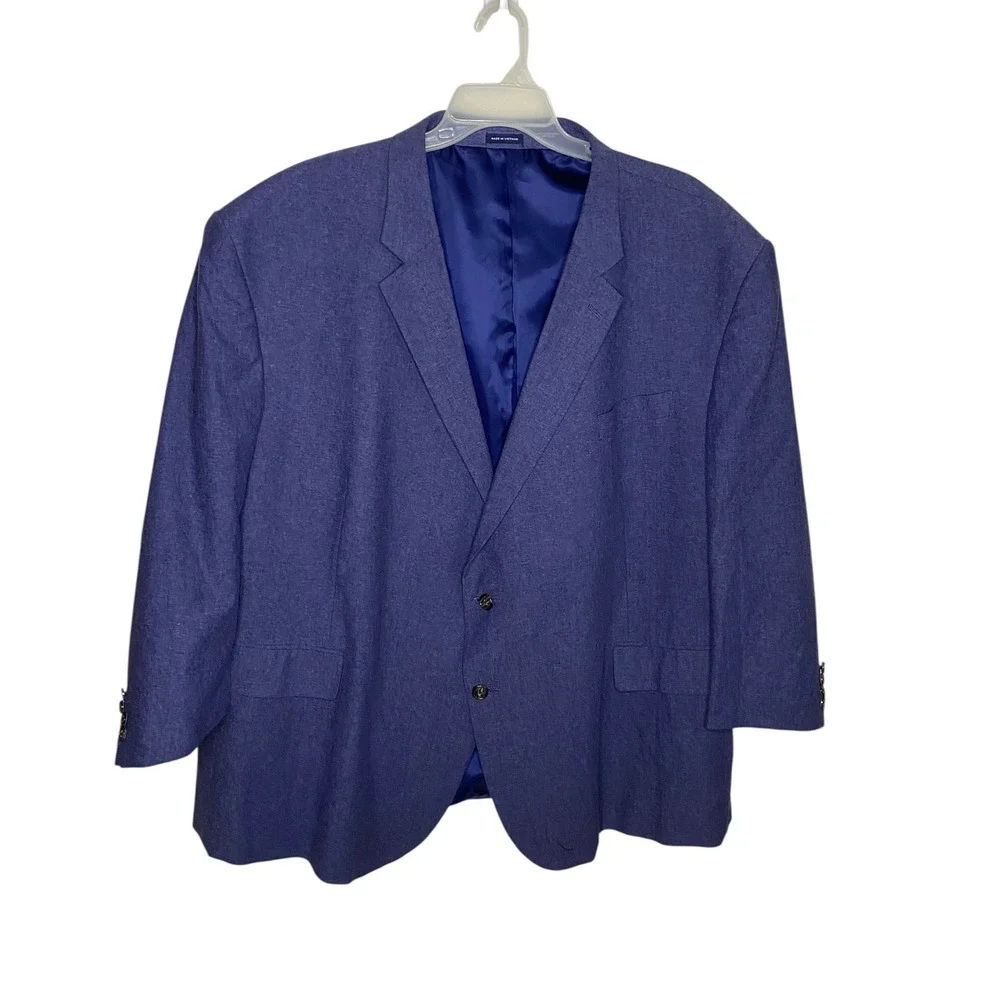 Stafford Big & Tall Mens 58R Blue Linen Cotton 2-Button Summer Sport Coat Blazer